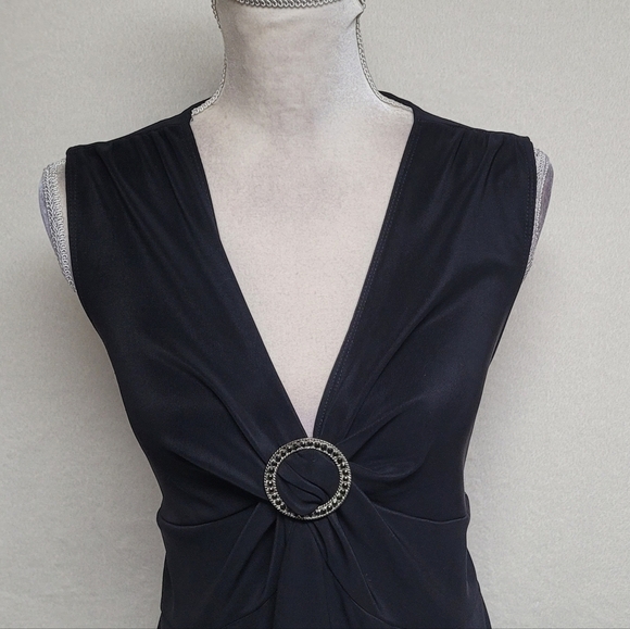 Deadstock Vintage 90s Lane Bryant Black Jersey Knit Crystal O-Ring Midi Dress 22 - Picture 3 of 10